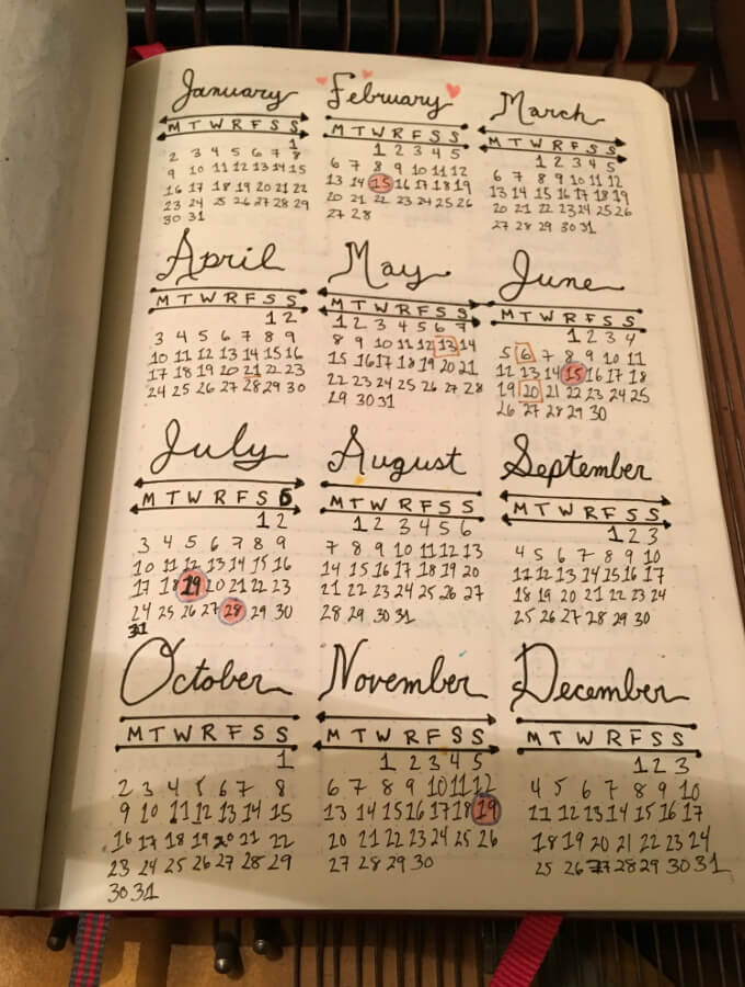 Yearly Calendar 2017 Bullet Journal SSJ - Smelling Salts Journal